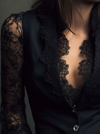 Noemie | Blazer negro de corte alto con mangas semitransparentes