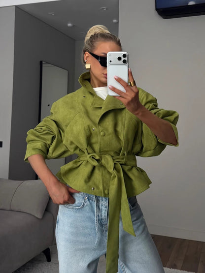 Chaqueta biker de mujer efecto ante con solapas.