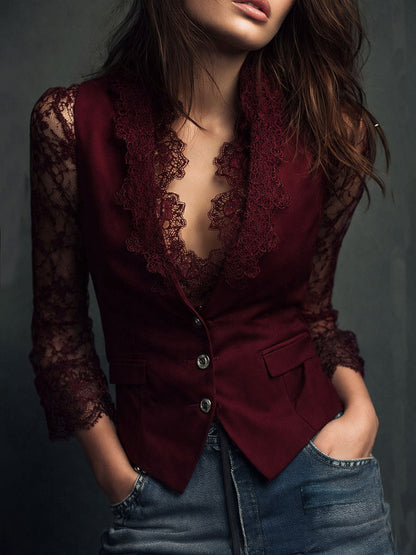 Noemie | Blazer negro de corte alto con mangas semitransparentes