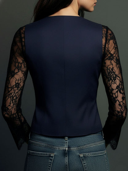 Noemie | Blazer negro de corte alto con mangas semitransparentes