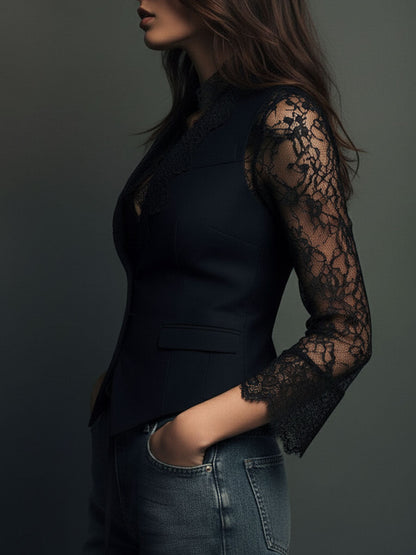Noemie | Blazer negro de corte alto con mangas semitransparentes