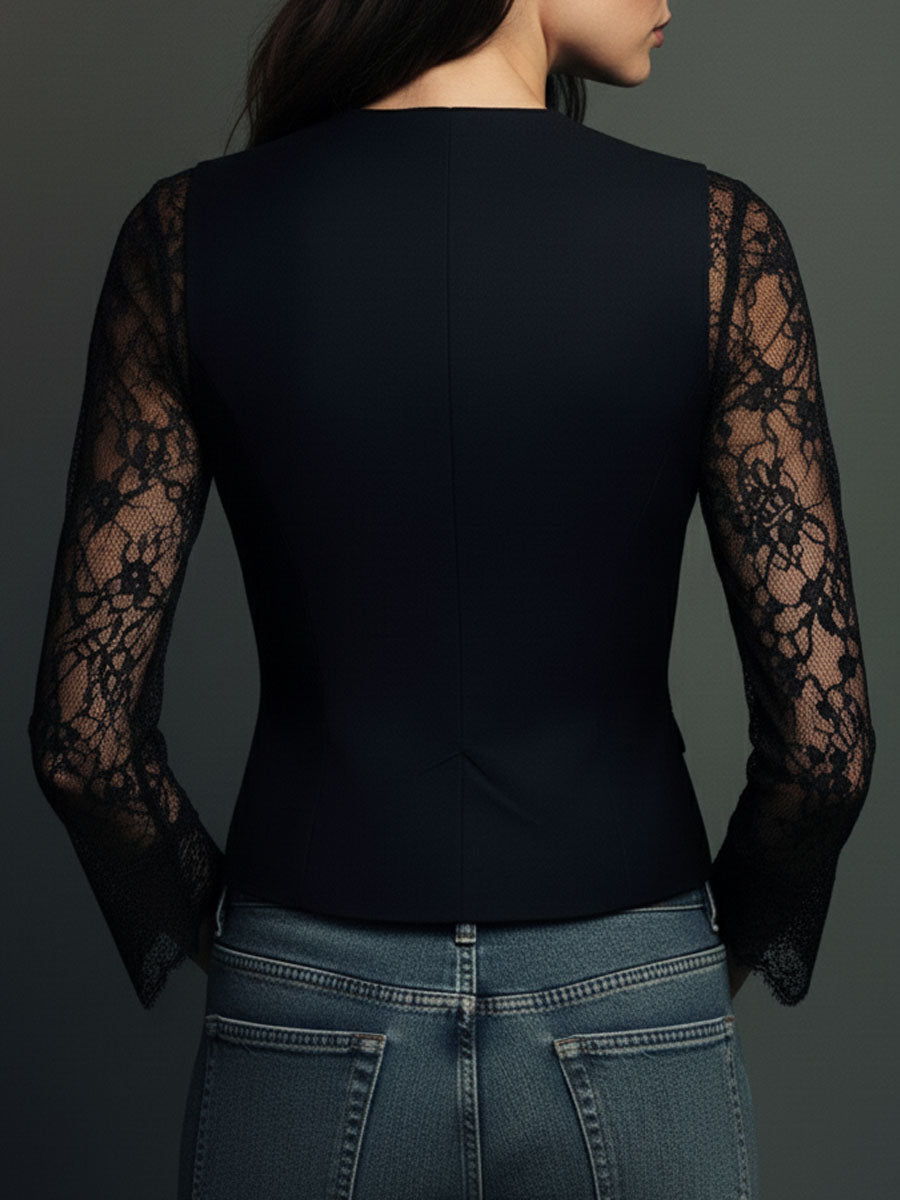 Noemie | Blazer negro de corte alto con mangas semitransparentes