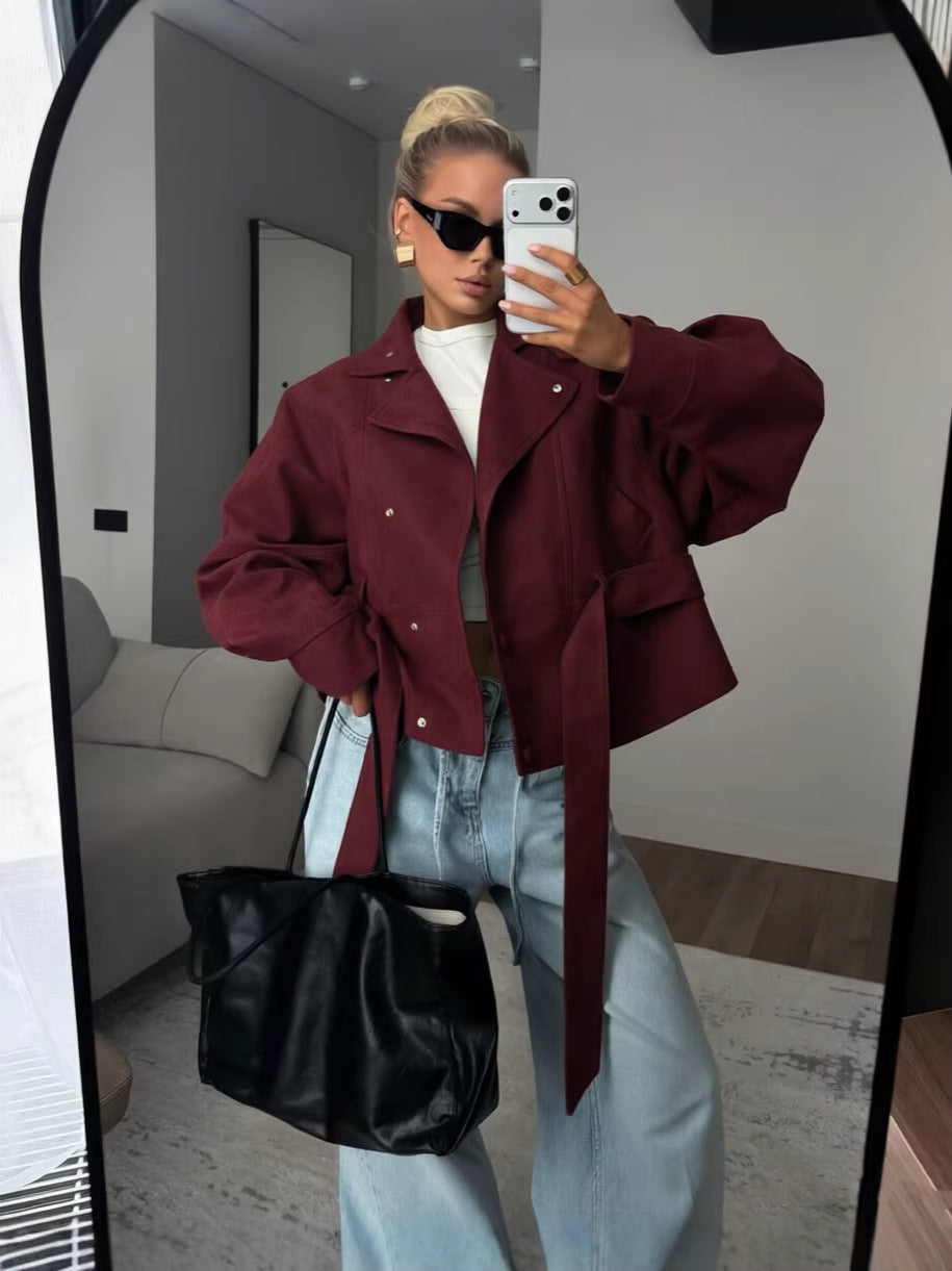 Chaqueta biker de mujer efecto ante con solapas.