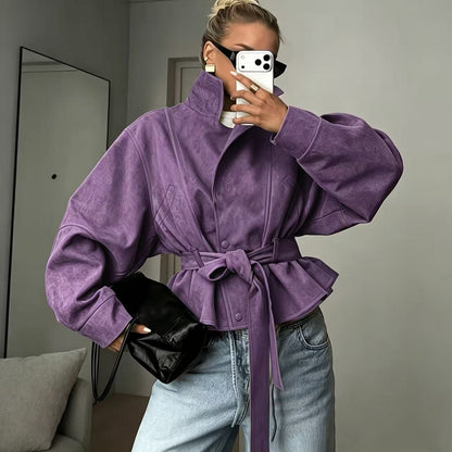 Chaqueta biker de mujer efecto ante con solapas.