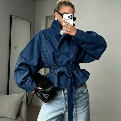 Chaqueta biker de mujer efecto ante con solapas.