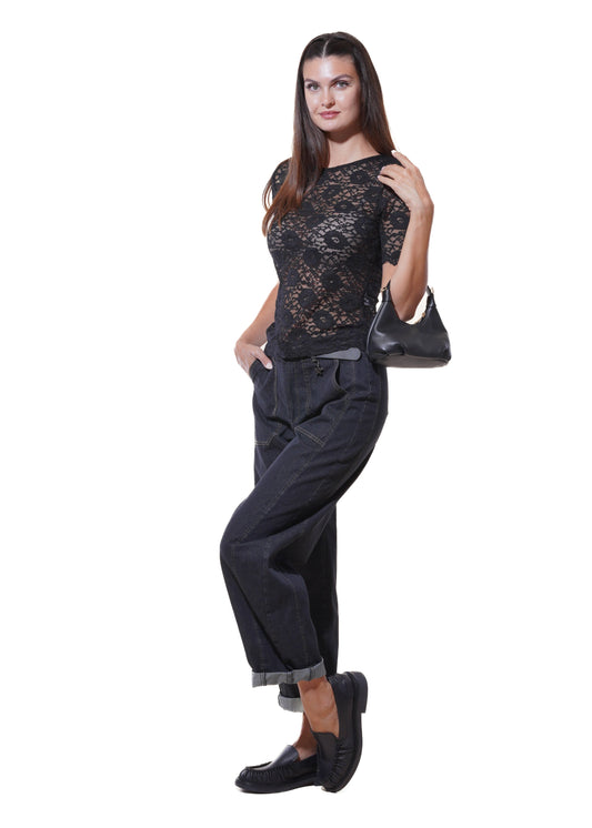 Susy - Camiseta de encaje - NEGRO