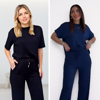 Conjunto Minimalista de 2 Piezas para Mujer - Top Elegante y Pantalón a Juego