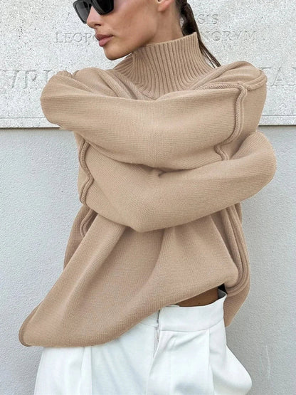 Jersey de punto suave con cuello alto y hombros caídos