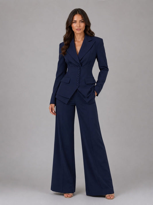 Anselma | Conjunto de Dos Piezas con Blazer Entallada y Pantalón Palazzo