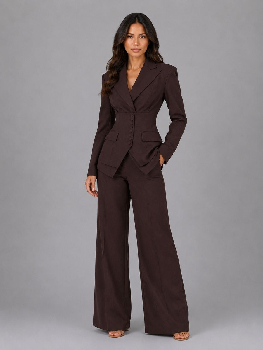 Anselma | Conjunto de Dos Piezas con Blazer Entallada y Pantalón Palazzo