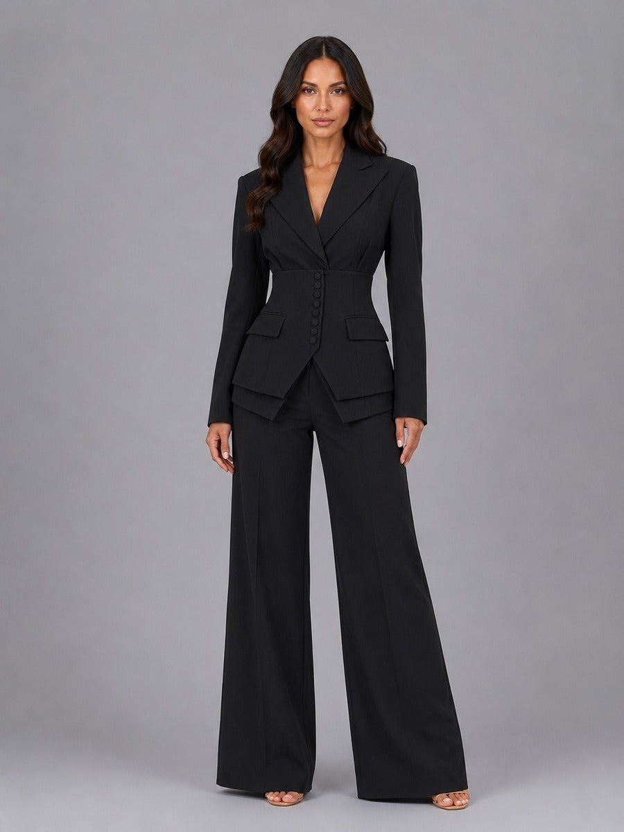 Anselma | Conjunto de Dos Piezas con Blazer Entallada y Pantalón Palazzo