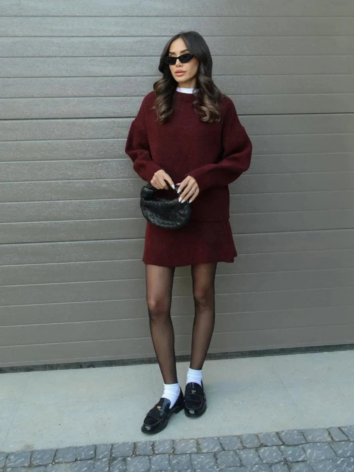 Sofia I Conjunto de falda y jersey oversize de punto
