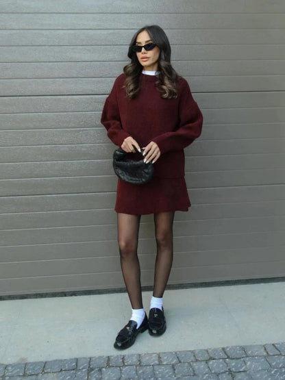 Sofia I Conjunto de falda y jersey oversize de punto