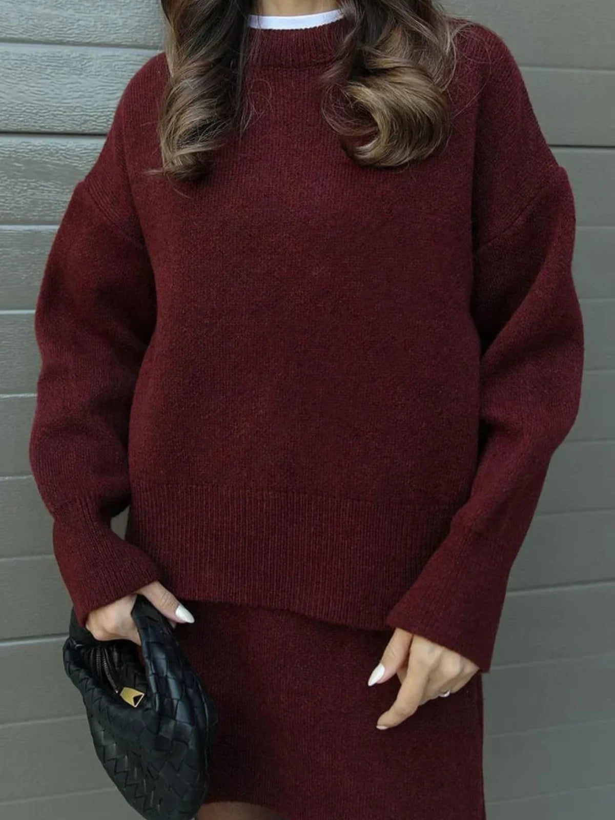 Sofia I Conjunto de falda y jersey oversize de punto