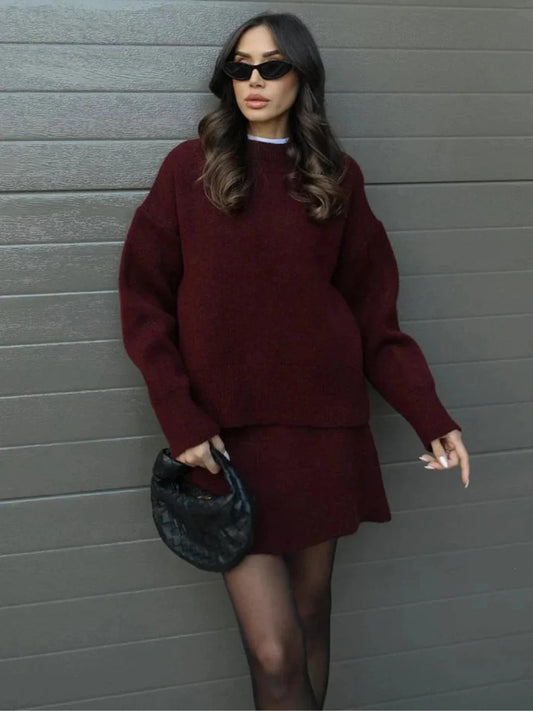 Sofia I Conjunto de falda y jersey oversize de punto
