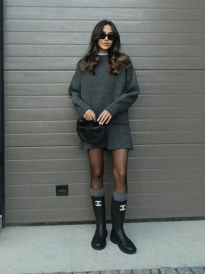 Sofia I Conjunto de falda y jersey oversize de punto