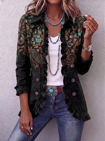 Chaqueta bohemia con volantes y estampado de paisley
