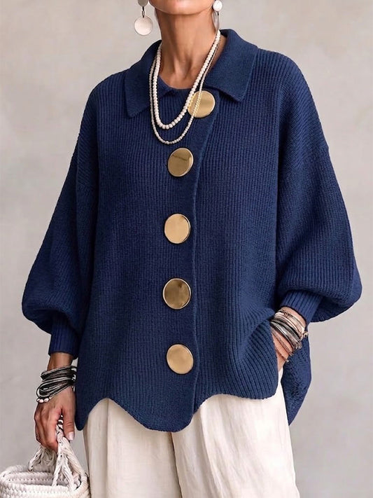 Paola I Cárdigan de punto oversize con cuello y botones metálicos grandes