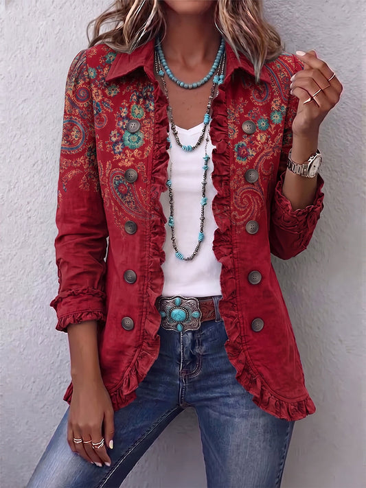 Chaqueta bohemia con volantes y estampado de paisley