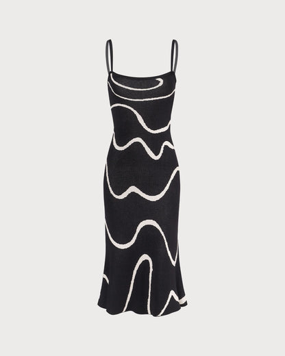 Vestido midi de punto con bajo en forma de sirena «Black Wave»