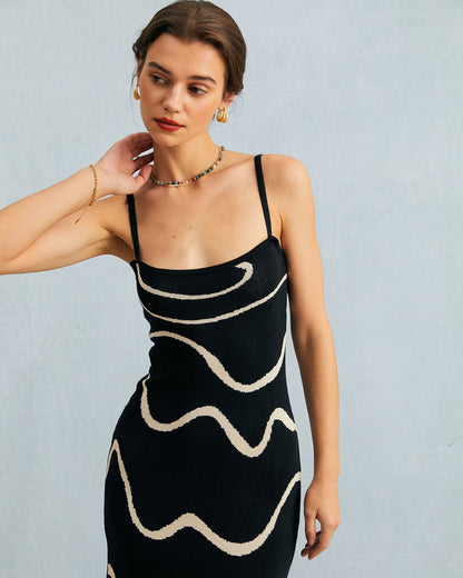 Vestido midi de punto con bajo en forma de sirena «Black Wave»