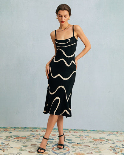Vestido midi de punto con bajo en forma de sirena «Black Wave»