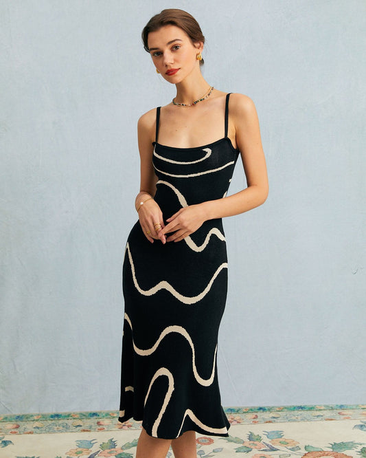 Vestido midi de punto con bajo en forma de sirena «Black Wave»